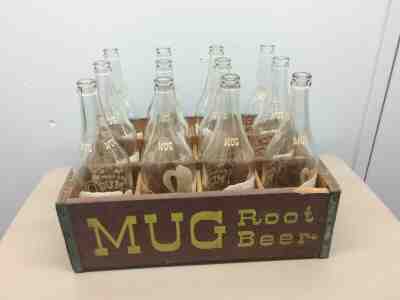 Rare MUG OLD FASHIONED ROOT BEER Wooden Soda Bottle Crate & Bottles Monterey CA