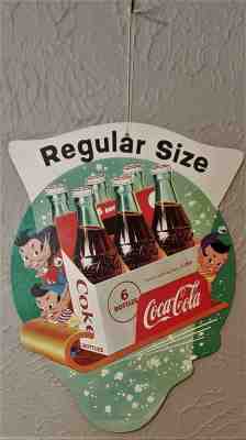 Vtg Original Coca Cola Elf Regular Size Fan Pull Die Cut Hanging Sign 1956