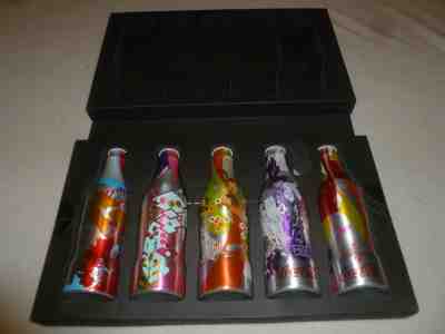 COCA COLA COKE SODA ALUMINUM BOTTLE LOT SET 2005 M5 LOVEBEING CAVIAR AFRICA ASIA