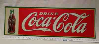 1930s Drink Coca-Cola w/bottle, embossed, painted metal sign - NOS