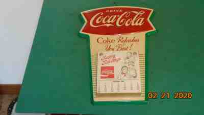 Vintage 1960's Coca Cola Fishtail Tin Calendar Sign EXCELLENT!! RARE!!!