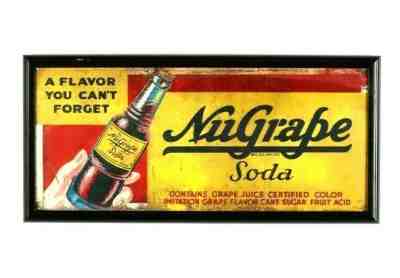 Original 1930's NUGRAPE Soda POP SIGN..EMBOSSED METAL.. 34 x 16 inch