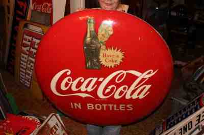 Rare Large Vintage 1950's Coca Cola Sprite Boy Soda Pop 36" Metal Button Sign