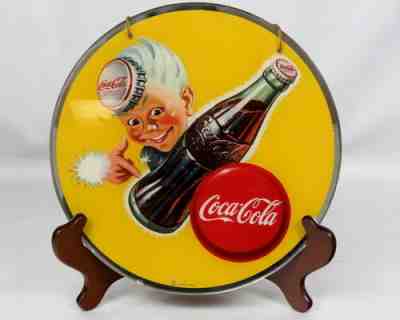 Vintage 1950s Coca Cola Coke Round Reverse Glass Sprite Boy Soda Pop 10" Sign