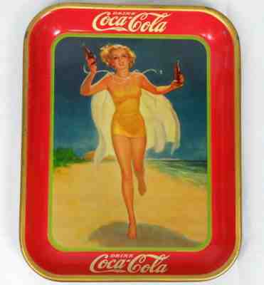 Vintage 1937 Coca Cola Coke Swimsuit Pin-Up Girl Soda Pop Serving Tray ORIGINAL