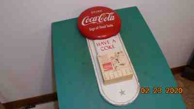 Vintage 1950's Coca Cola Red Button Tin Calendar Sign "Sign Of Good Taste"