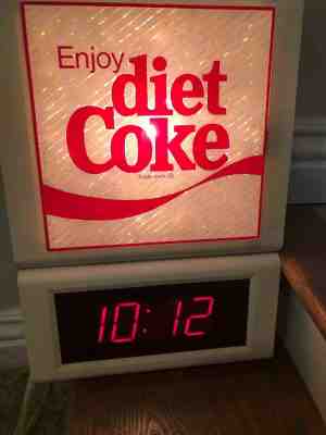 Coca-Cola  LIGHT UP SIGN DIET COKE WITH Clock 1983 VERY NICE WORKS SIGN BAR 