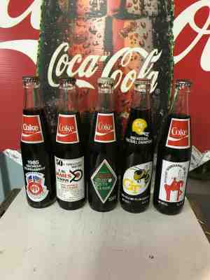 Coca Cola Bottle LOT of 5 Different 10oz TALL ++ GA Tech, USSA 85, Methodist ++
