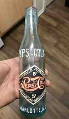 Very Nice 1916 Pepsi Cola Block Letter Bottle Charlotte, NC W/ Paper Label