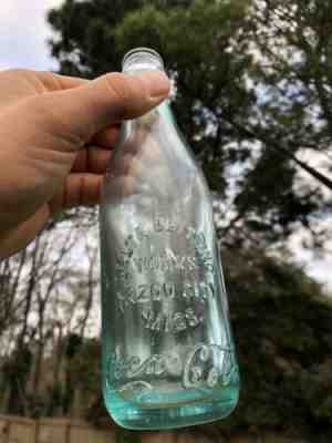 RARE AQUA STRAIGHT SIDE COCA COLA BOTTLE MINT YAZOO CITY MISSISSIPPI COKE