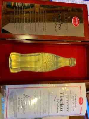 Coca Cola Crystal Bottle & Wooden Case Jan 1st 2000 Timeless Refreshment No.1948