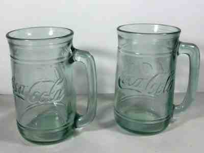 Green Glass Set Of 2 Coke Mugs,  Coca Cola,  Drinking Cups