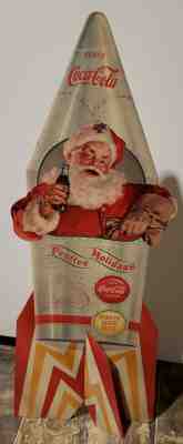 Vtg Rare Original Coca Cola Sign of Good Taste Santa Rocket Store Display Sign
