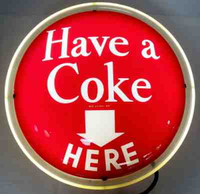 Vintage Coca-Cola Hanging Lighted Sign 2-Sided Have a Coke Here Drink in Bottles