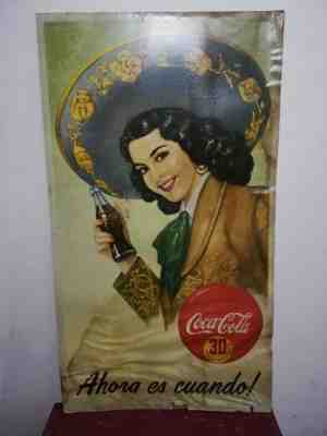 awesome 1954 dated coca cola coke cardboard sign mexican woman original big size