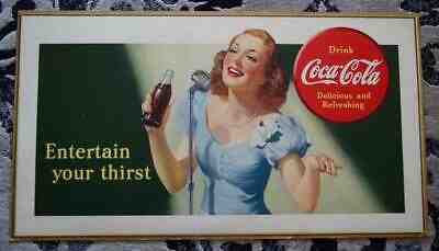 Old, Vintage 1941 Coca-Cola 20 x 36 ENTERTAIN YOUR THIRST Cardboard COKE SIGN