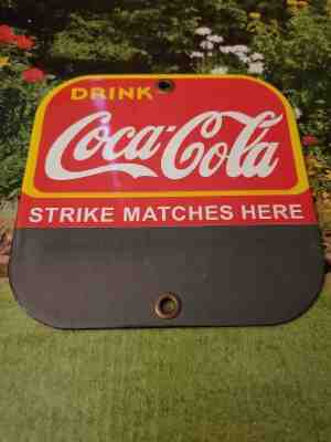 Vintage Coca Cola Porcelain Metal Sign Match Striker Memorabilia Collectable 