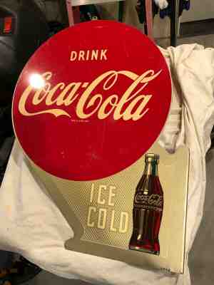 1949 COCA COLA Double Sided Flange Metal Gas Station Vintage Sign Ice Cold