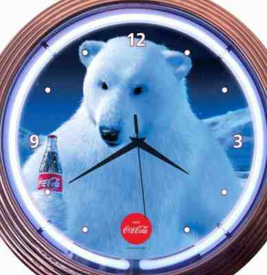 Coca Cola Polar Bear Neon Wall Clock Coke Logo Office Game Room Bar 15 Inch 