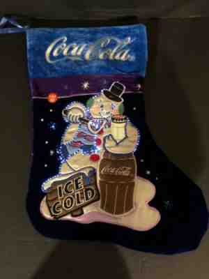 (1) COCA COLA 15INCH. FIBER OPTIC LIGHTED HOLIDAY CHRISTMAS STOCKING  SNOWMAN