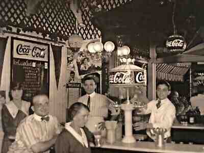 Coca Cola 1900s Reprint Of Early Soda Fountain Photo Stained Glass Hires Moxie