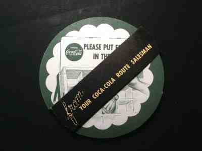 Mint Set of 12 Coca Cola Coasters: Green Design, Scarce Salesman Gift ca. 1950s