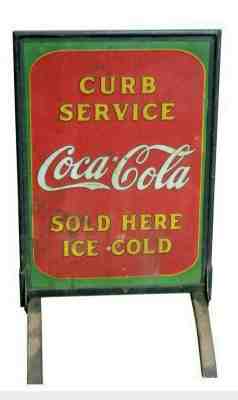 Original 1931 Coca Cola Advertising Sidewalk Curb Sign double-sided embossed