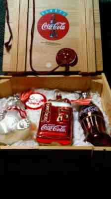 Polonaise Coca-Cola Christmas Ornaments Blown Glass 4 in Wood Box Kurt Adler