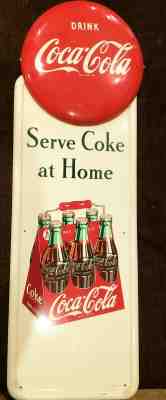  Vintage Original 1948 Porcelain on Metal Coca Cola Advertising Button Sign 