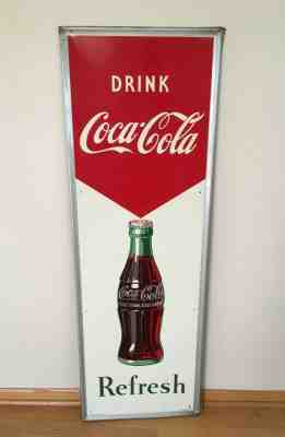 Vintage Drink Coca Cola  Refresh Vertical Metal Sign 54"h X 18” Gas Oil Soda Pop