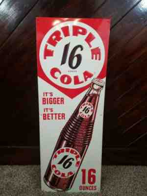 Vintage Triple Cola 16oz. Advertising sign soda gas & oil bottle embossed 