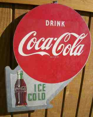 ORIG. SCARCE 1951, COCA-COLA DOUBLE SIDED FLANGE SIGN,   EARLY - ONE,  A-M  8-51