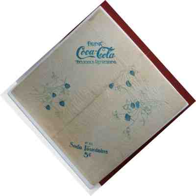 FANTASTIC FIND! EARLY 1900'S COCA-COLA BLUE FLOWER RICE PAPER NAPKIN-14" SQ- NM