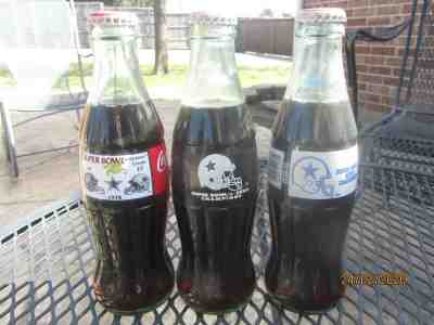 Lot of 3 Vintage DALLAS COWBOYS Full Coke Bottles - Super Bowl 1978 1992 1993 