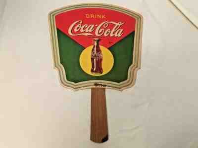 96) 1940's Drink Coca Cola Church Fan with Bottle Button Sign Sprite Boy COKE 