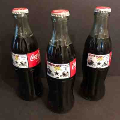 Lot of 3 Unopened 1996 Coke 1978 Super Bowl XII Cowboys Broncos 8 Fl Oz Bottles