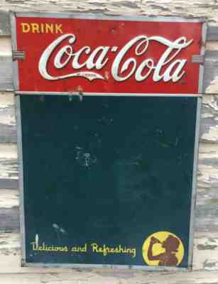Rare Vtg 1941 Coca-Cola Embossed Menu Board Sign Tin Chalkboard Girl Silhouette