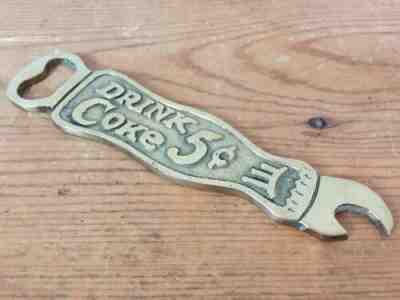 Vintage Coca Cola Drink Coke 5 Cents Solid Brass Bottle Shaped Pop Top Opener