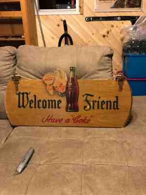 Vintage Original Coca Cola “welcome friend” 1945 sign,porcelain, nice