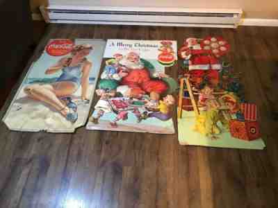 3 Coca Cola Coke Santa Claus Elf Standee Beach Women Cardboard Christmas Sign