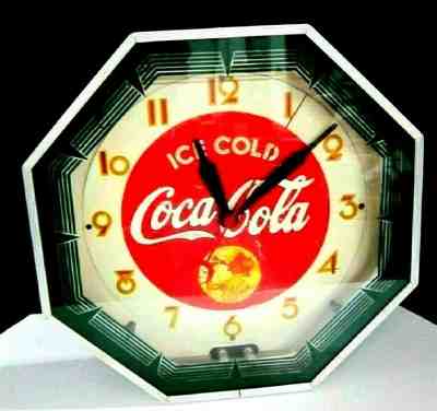 Original Rare 1930's COCA-COLA Octagon NEON ADVERTISING CLOCK SIGN
