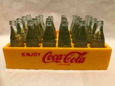 Vintage Mini Toy Coca Cola Mini Coke Bottles Yellow Plastic Crate Case 24, 1960s