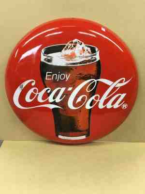 Coca Cola ENJOY Enamel Bell Glass Button Sign Display Board Coca-Cola Japan
