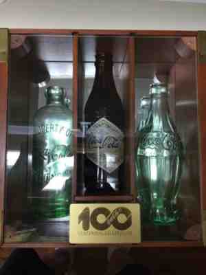 COCA-COLA 100 ANNIVERSARY CENTENNIAL CELEBRATION 3BOTTLES Set & Coke WOODEN BOX