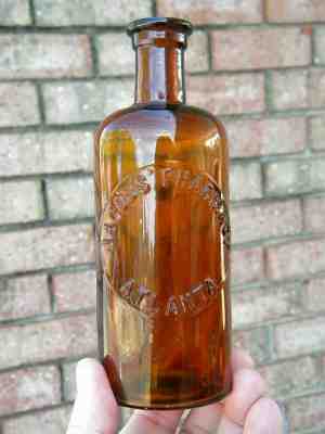Early 1900s COCA COLA Vintage JACOBS PHARMACY Amber Cylinder Medicine Bottle 