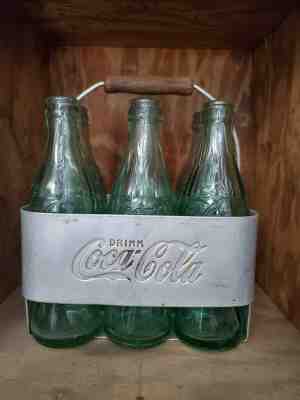 Vintage 1950's Coca Cola Metal Aluminum 6 Pack Case Bottle Carrier With 6 bottle