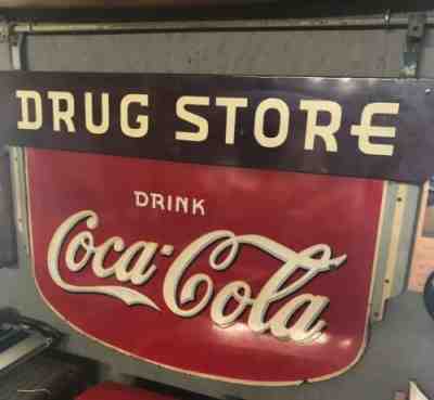 Coca Cola Double Sided Porcelain  Drug Store Sign
