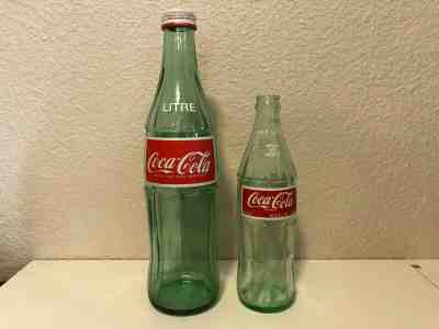 Coca Cola COKE 1 Liter 33.8oz & 1/2 liter vintage class bottles home decor glass
