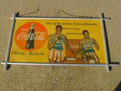 COCA COLA HARLEM GLOBETROTTERS 1950's SIGN REECE "GOOSE" TATUM & MARQUES HAYNES