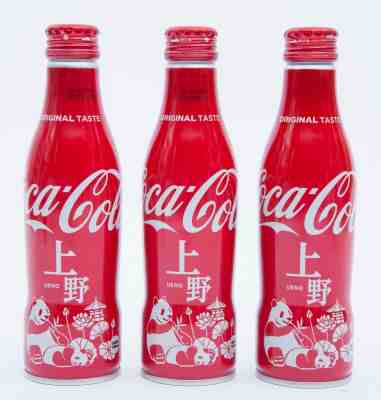Panda & Lotus Design Coca Cola Aluminum Empty bottle 3 bottles 250ml Ueno Japan 